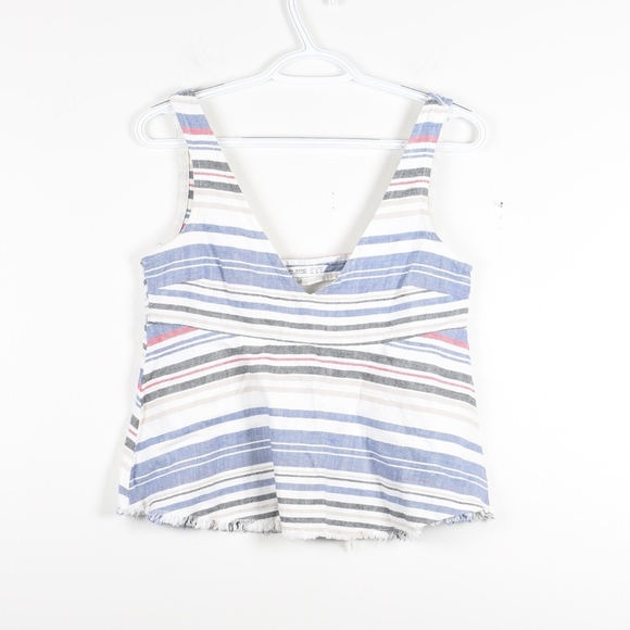 Zara Denim Couture Striped Top Raw Hem Tank XS - Picture 3 of 4